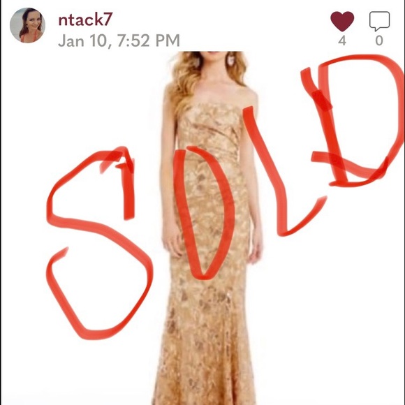 Belle Badgley Mischka strapless heaven gold metallic floral sequin dress size 4 - Picture 1 of 8